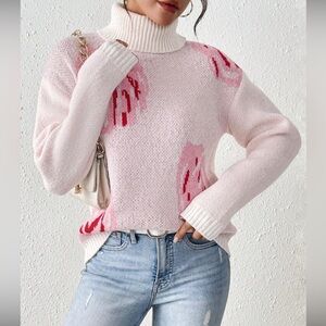 Pink Floral Knit Sweater Women’s size Large